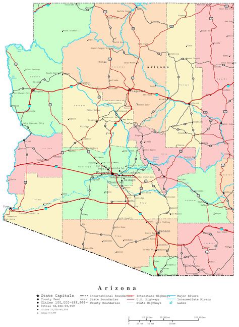Map of Arizona with cities